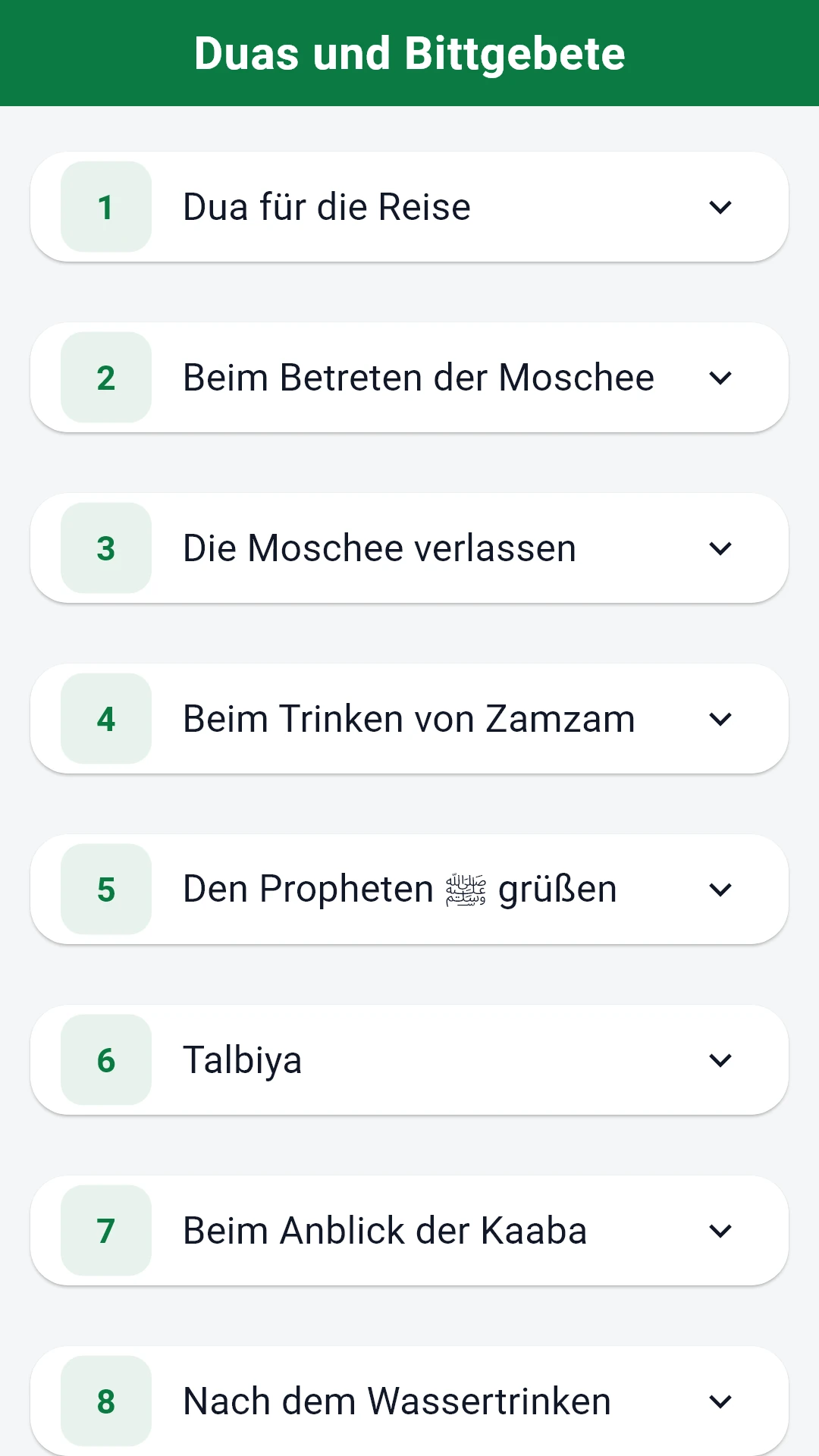 Die nach Themen geordnete Dua-Sammlung der App.