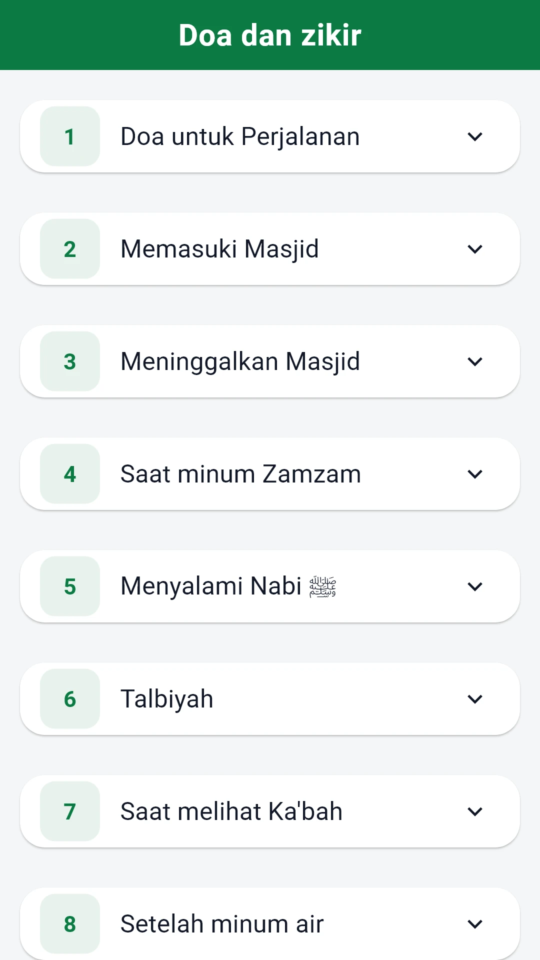 Koleksi doa aplikasi yang dikelompokkan berdasarkan topik.
