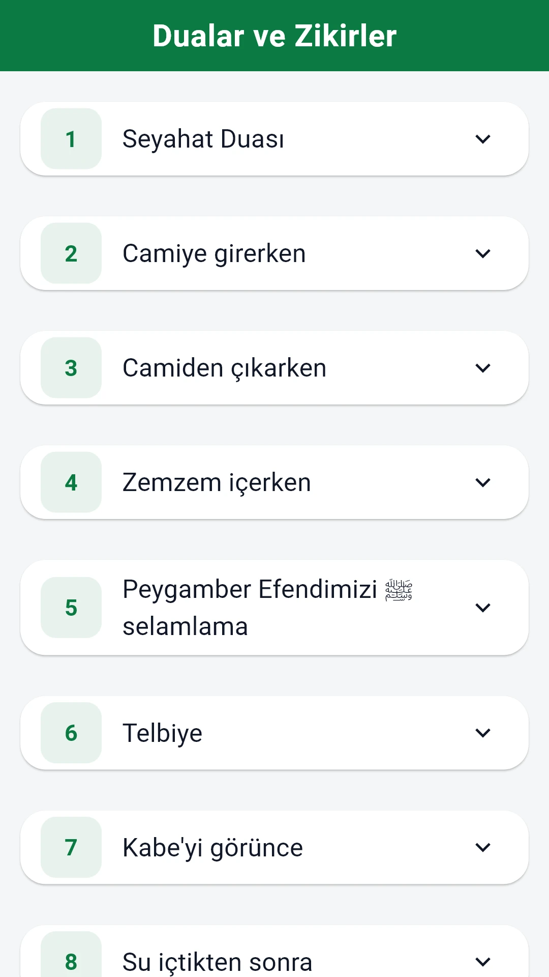 Konularına göre düzenlenmiş uygulama dua koleksiyonu.