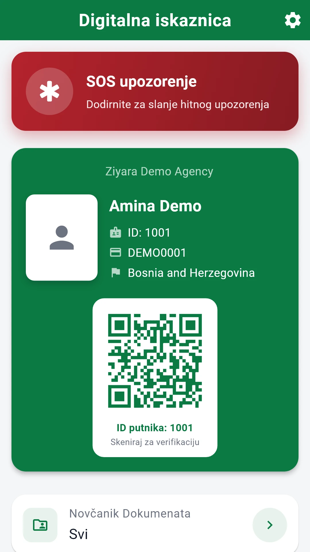 Digitalni bedž, QR kod i SOS prečica u aplikaciji Ziyara za putnike.